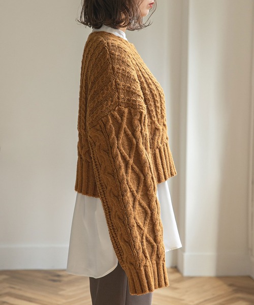 rectangle（レクタングル）の「ワイドスリーブケーブルニット（ニット/セーター・レディース・ホワイト/ピンク/キャメル・FREE）」の8枚目の写真