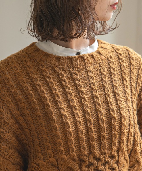 rectangle（レクタングル）の「ワイドスリーブケーブルニット（ニット/セーター・レディース・ホワイト/ピンク/キャメル・FREE）」の14枚目の写真