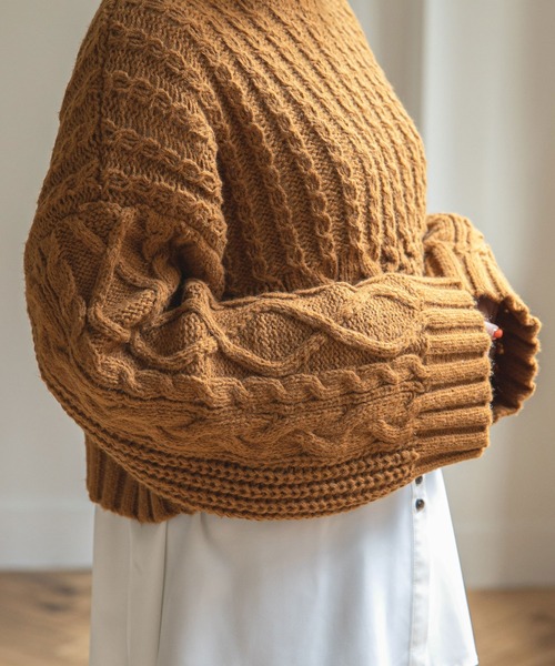 rectangle（レクタングル）の「ワイドスリーブケーブルニット（ニット/セーター・レディース・ホワイト/ピンク/キャメル・FREE）」の16枚目の写真