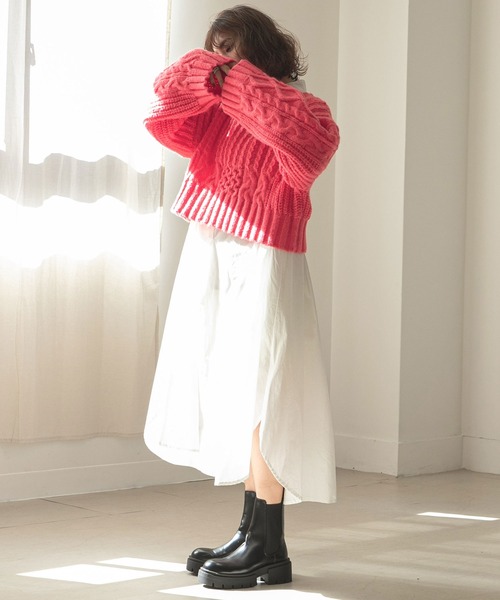 rectangle（レクタングル）の「ワイドスリーブケーブルニット（ニット/セーター・レディース・ホワイト/ピンク/キャメル・FREE）」の7枚目の写真