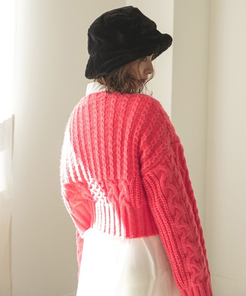 rectangle（レクタングル）の「ワイドスリーブケーブルニット（ニット/セーター・レディース・ホワイト/ピンク/キャメル・FREE）」の13枚目の写真