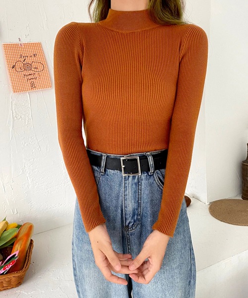 VitaFelice(ヴィータフェリーチェ)の「ハーフネックリブニット(ニット/セーター・レディース・パープル/ベージュ系その他/キャメル/ブルー/ホワイト/グレー/レッド/ピンク/イエロー/ブラック/グリーン/ライトグリーン/ベージュ・FREE)」の11枚目の写真