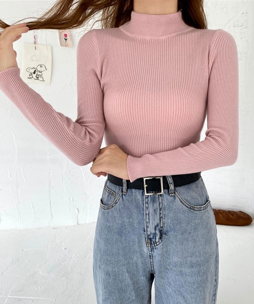 VitaFelice(ヴィータフェリーチェ)の「ハーフネックリブニット(ニット/セーター・レディース・パープル/ベージュ系その他/キャメル/ブルー/ホワイト/グレー/レッド/ピンク/イエロー/ブラック/グリーン/ライトグリーン/ベージュ・FREE)」の12枚目の写真