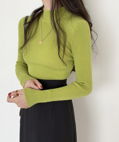 VitaFelice(ヴィータフェリーチェ)の「ハーフネックリブニット(ニット/セーター・レディース・パープル/ベージュ系その他/キャメル/ブルー/ホワイト/グレー/レッド/ピンク/イエロー/ブラック/グリーン/ライトグリーン/ベージュ・FREE)」の7枚目の写真