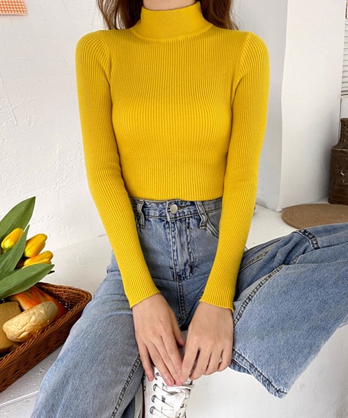 VitaFelice(ヴィータフェリーチェ)の「ハーフネックリブニット(ニット/セーター・レディース・パープル/ベージュ系その他/キャメル/ブルー/ホワイト/グレー/レッド/ピンク/イエロー/ブラック/グリーン/ライトグリーン/ベージュ・FREE)」の16枚目の写真