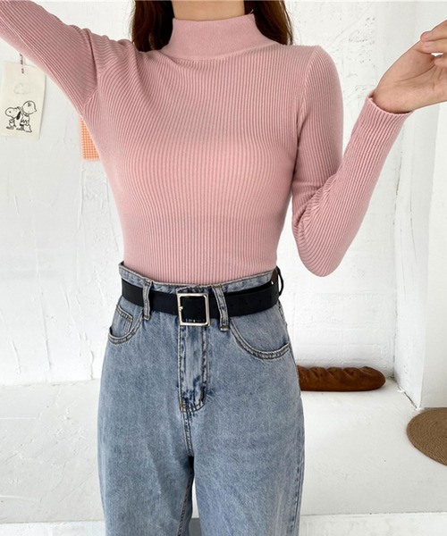 VitaFelice(ヴィータフェリーチェ)の「ハーフネックリブニット(ニット/セーター・レディース・パープル/ベージュ系その他/キャメル/ブルー/ホワイト/グレー/レッド/ピンク/イエロー/ブラック/グリーン/ライトグリーン/ベージュ・FREE)」の19枚目の写真