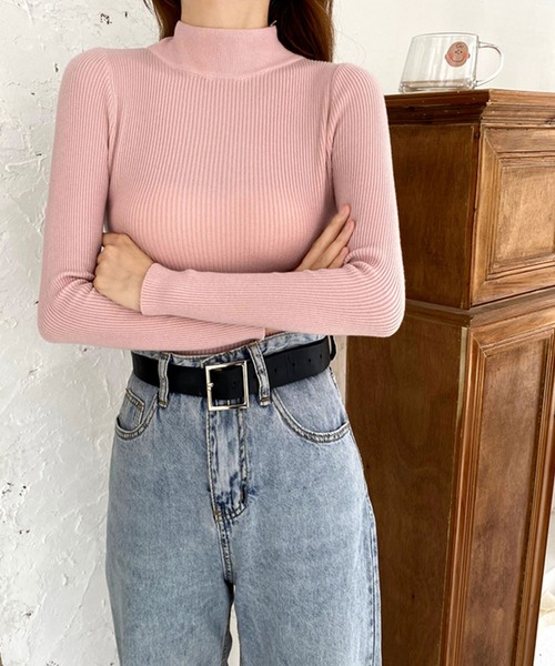 VitaFelice(ヴィータフェリーチェ)の「ハーフネックリブニット(ニット/セーター・レディース・パープル/ベージュ系その他/キャメル/ブルー/ホワイト/グレー/レッド/ピンク/イエロー/ブラック/グリーン/ライトグリーン/ベージュ・FREE)」の20枚目の写真