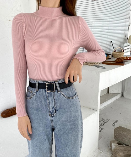 VitaFelice(ヴィータフェリーチェ)の「ハーフネックリブニット(ニット/セーター・レディース・パープル/ベージュ系その他/キャメル/ブルー/ホワイト/グレー/レッド/ピンク/イエロー/ブラック/グリーン/ライトグリーン/ベージュ・FREE)」の21枚目の写真