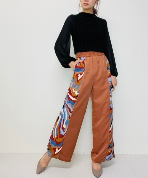 DOLLUPOOPS（ドールアップウップス）の「マーブルプリント切替リラックスパンツ（その他パンツ・レディース・ホワイト/ブラック/ブラウン/キャメル・38）」の10枚目の写真