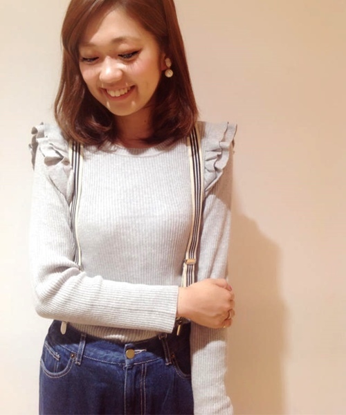 Chico(チコ)の「肩フリルRIBクルーネック(ニット/セーター・レディース・ダークグリーン/ホワイト/グレー/ブラック・FREE)」の13枚目の写真
