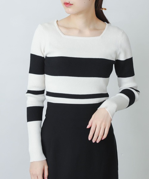 SENSE OF PLACE by URBAN RESEARCH（センスオブプレイスバイアーバンリサーチ）の「スクエアネックコンパクトセーター（ニット/セーター・レディース・ブラック/アイボリー/オレンジ/ホワイト系その他/ブルー/ピンクベージュ・ONE）」の13枚目の写真