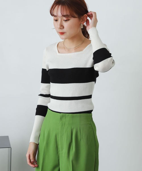 SENSE OF PLACE by URBAN RESEARCH（センスオブプレイスバイアーバンリサーチ）の「スクエアネックコンパクトセーター（ニット/セーター・レディース・ブラック/アイボリー/オレンジ/ホワイト系その他/ブルー/ピンクベージュ・ONE）」の17枚目の写真