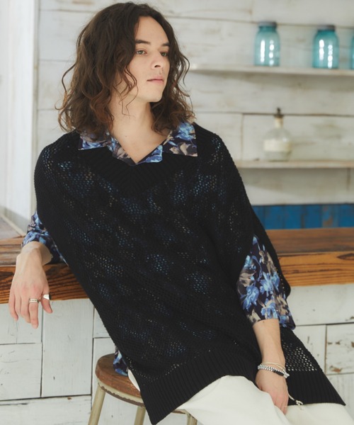 CASPER JOHN(キャスパージョン)の「High slit see through knit vest/ハイスリットシースルーニットベスト(ベスト・メンズ・ブラック/グリーン/グレイッシュベージュ・SMALL/MEDIUM/LARGE)」の9枚目の写真