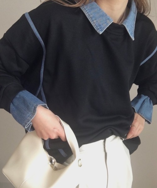 ABITOKYO（アビトーキョー）の「レイヤード風デニムドッキングスウェットトレーナー（スウェット・レディース・グレー/ブラック・L/XL/M）」の14枚目の写真