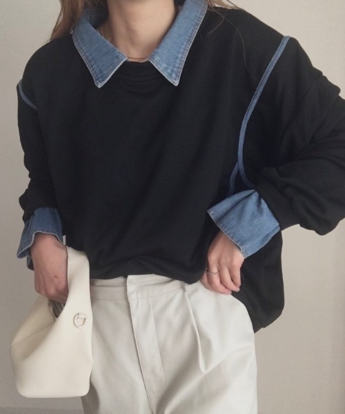 ABITOKYO（アビトーキョー）の「レイヤード風デニムドッキングスウェットトレーナー（スウェット・レディース・グレー/ブラック・L/XL/M）」の19枚目の写真