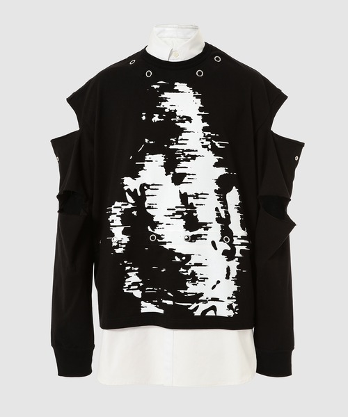 TAKAHIROMIYASHITATheSoloIst.(タカヒロミヤシタザソロイスト)の「attachment collar & tail long sleeve tee. -(c) joseph szabo-(Tシャツ/カットソー・メンズ・ブラック×ホワイト・44/46)」の1枚目の写真