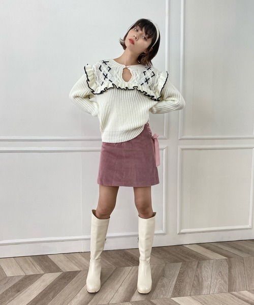 lissi Boutique（リージーブティック）の「【lissi Boutique】サイトリボンミニスカート（スカート・レディース・ピンク/ベージュ・SMALL/MEDIUM）」の3枚目の写真