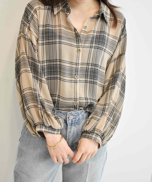RANAN（ラナン）の「ボリュームスリーブチェックシアーシャツ（シャツ/ブラウス・レディース・ベージュ/ブラック/ネイビー/グリーン・L/LL/M）」の22枚目の写真