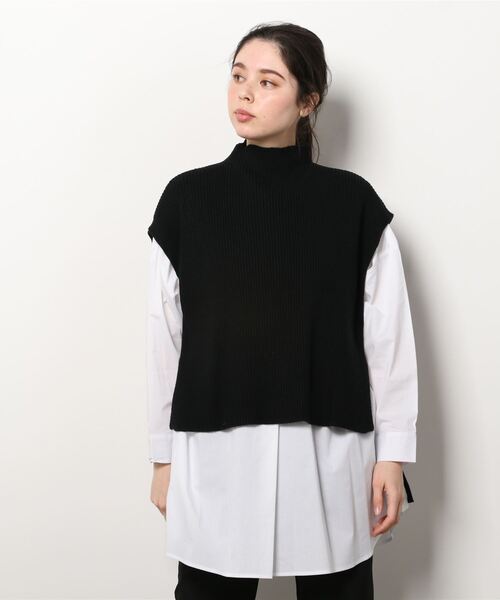 RAWLIFE(ロウライフ)の「SUGAR ROSE/シュガー ローズ/ニットベスト+ビッグシャツセット(シャツ/ブラウス・レディース・ブラック/オフホワイト・FREE)」の2枚目の写真