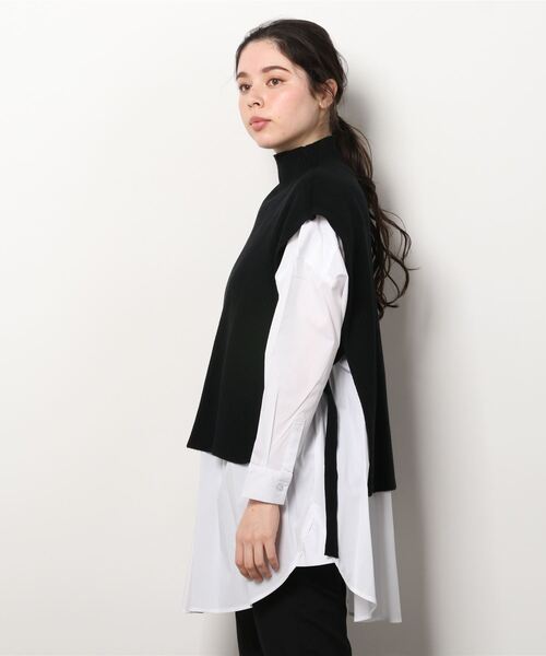 RAWLIFE(ロウライフ)の「SUGAR ROSE/シュガー ローズ/ニットベスト+ビッグシャツセット(シャツ/ブラウス・レディース・ブラック/オフホワイト・FREE)」の3枚目の写真