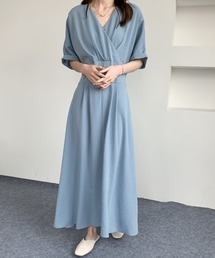 麻ライクカシュクールAラインロングワンピース