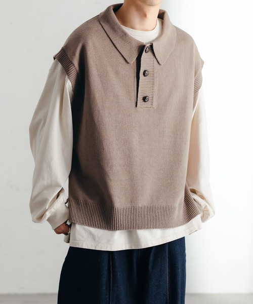 epnok（エプノック）の「ニットポロベスト（ベスト・メンズ・チャコールグレー/アイボリー/モカ・LARGE/MEDIUM/SMALL）」の3枚目の写真