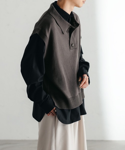 epnok（エプノック）の「ニットポロベスト（ベスト・メンズ・チャコールグレー/アイボリー/モカ・LARGE/MEDIUM/SMALL）」の5枚目の写真