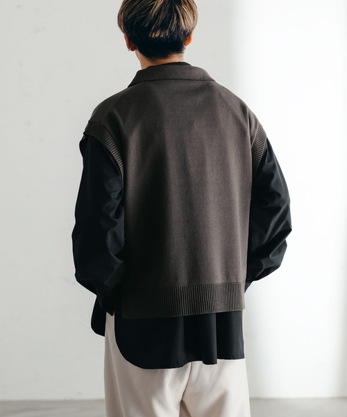 epnok（エプノック）の「ニットポロベスト（ベスト・メンズ・チャコールグレー/アイボリー/モカ・LARGE/MEDIUM/SMALL）」の6枚目の写真