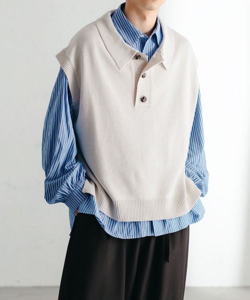 epnok（エプノック）の「ニットポロベスト（ベスト・メンズ・チャコールグレー/アイボリー/モカ・LARGE/MEDIUM/SMALL）」の18枚目の写真