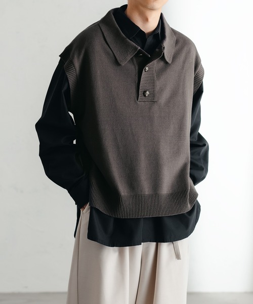 epnok（エプノック）の「ニットポロベスト（ベスト・メンズ・チャコールグレー/アイボリー/モカ・LARGE/MEDIUM/SMALL）」の4枚目の写真