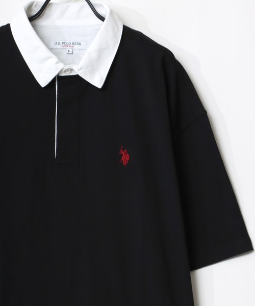 U.S. POLO ASSN.(ユーエスポロアッスン)の「U.S. POLO ASSN./ユーエスポロアッスン オーバーサイズ ロゴ ワンポイント刺繍 半袖ラガーシャツ/レディース メンズ(ポロシャツ・メンズ・ブラック/ダークグリーン/ベージュ/ネイビー・LL/M/L)」の2枚目の写真