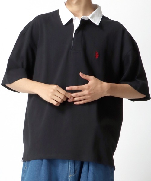 U.S. POLO ASSN.(ユーエスポロアッスン)の「U.S. POLO ASSN./ユーエスポロアッスン オーバーサイズ ロゴ ワンポイント刺繍 半袖ラガーシャツ/レディース メンズ(ポロシャツ・メンズ・ブラック/ダークグリーン/ベージュ/ネイビー・LL/M/L)」の20枚目の写真