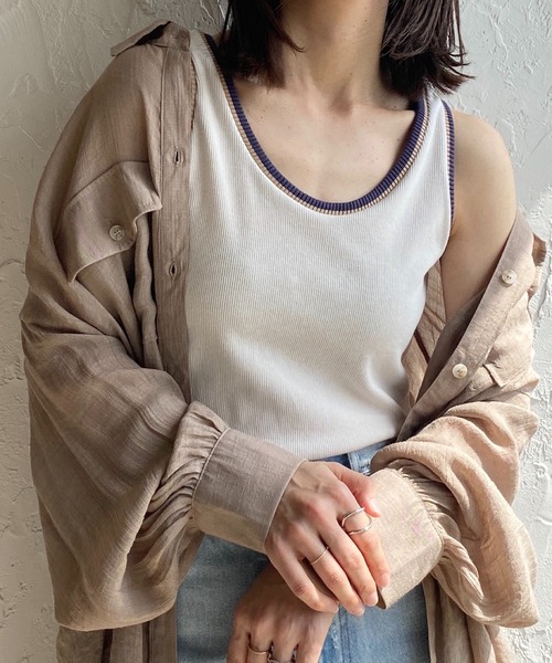 She's Closet(シーズクローゼット)の「配色ラインリブアメスリタンクトップコットンインナートップス(タンクトップ・レディース・ブラック/オレンジ/グリーン/アイボリー・FREE)」の1枚目の写真