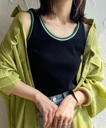配色ラインリブアメスリタンクトップコットンインナートップス