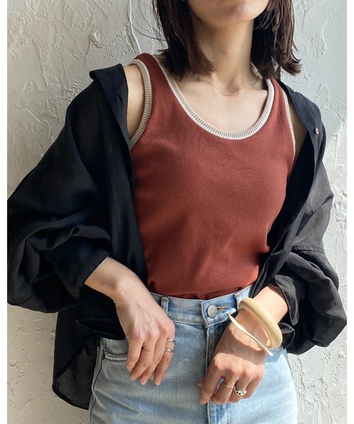 She's Closet(シーズクローゼット)の「配色ラインリブアメスリタンクトップコットンインナートップス(タンクトップ・レディース・ブラック/オレンジ/グリーン/アイボリー・FREE)」の6枚目の写真