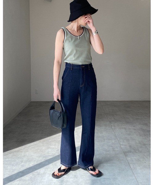 She's Closet(シーズクローゼット)の「配色ラインリブアメスリタンクトップコットンインナートップス(タンクトップ・レディース・ブラック/オレンジ/グリーン/アイボリー・FREE)」の7枚目の写真