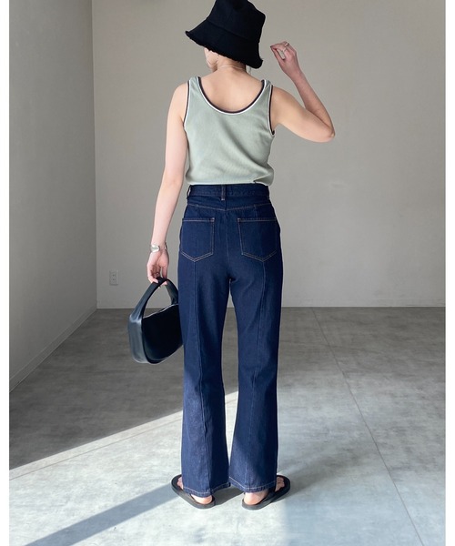 She's Closet(シーズクローゼット)の「配色ラインリブアメスリタンクトップコットンインナートップス(タンクトップ・レディース・ブラック/オレンジ/グリーン/アイボリー・FREE)」の8枚目の写真