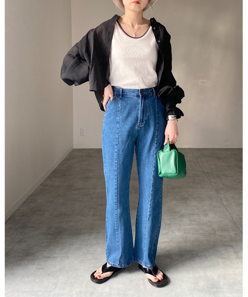 She's Closet(シーズクローゼット)の「配色ラインリブアメスリタンクトップコットンインナートップス(タンクトップ・レディース・ブラック/オレンジ/グリーン/アイボリー・FREE)」の14枚目の写真