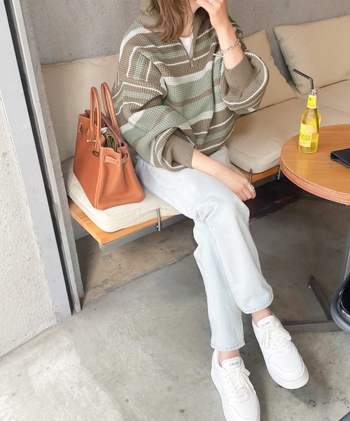 Java（ジャバ）の「《JaVaジャバ コラボ》レトロ可愛い。マルチボーダー軽量ワッフルハーフジップオーバーサイズニット（ニット/セーター・レディース・ブラック/オフホワイト/イエロー/ブルー/グレイッシュブルー・SMALL/MEDIUM/LARGE/X-LARGE）」の17枚目の写真