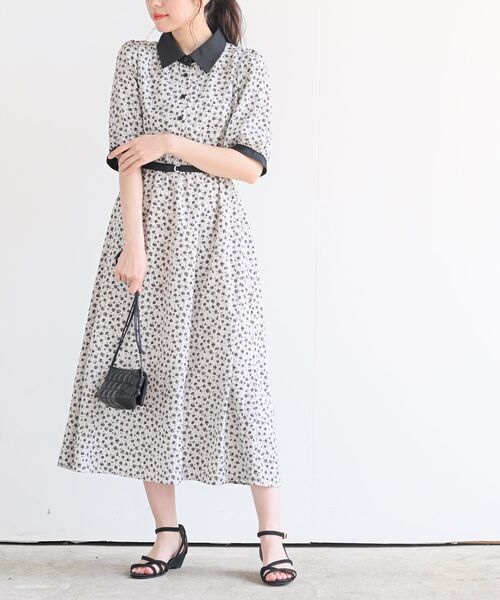 rps（アールピーエス）の「ベルト付きプリントＨＳクレリックワンピース（ワンピース・レディース・ブラック/オフホワイト/グリーン・M）」の2枚目の写真