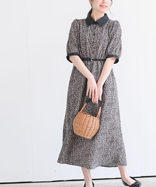 rps（アールピーエス）の「ベルト付きプリントＨＳクレリックワンピース（ワンピース・レディース・ブラック/オフホワイト/グリーン・M）」の3枚目の写真