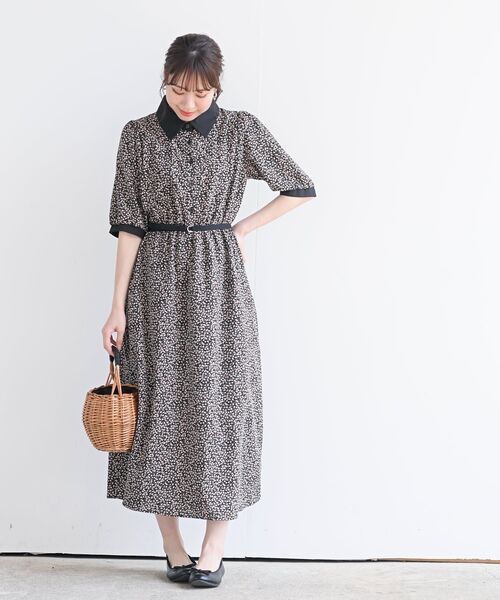 rps（アールピーエス）の「ベルト付きプリントＨＳクレリックワンピース（ワンピース・レディース・ブラック/オフホワイト/グリーン・M）」の12枚目の写真