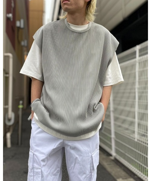 tシャツ WHITELAND/ホワイトランド/プリーツノースリーブ レディース メンズ WHITELAND（ホワイトランド）の「[LAB限定]WHITELAND/ホワイト