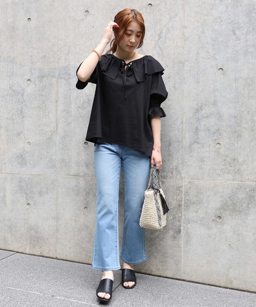 HONEYSUCKLE ROSE（ハニーサックルローズ）の「【HONEYSUCKLE ROSE】サマーデニムクロップフレア（デニムパンツ・レディース・ダークインディゴブルー/ライトインディゴブルー・S/L/XS/M）」の7枚目の写真