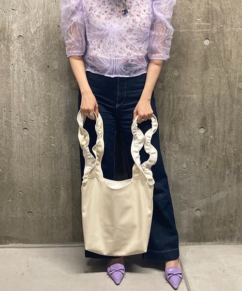 Casselini（キャセリーニ）の「フェイクレザーフリルエコバッグ（エコバッグ/サブバッグ・レディース・アイボリー/ブラック・FREE）」の12枚目の写真