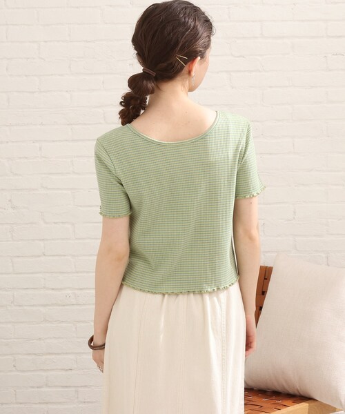 Cutie Blonde（キューティーブロンド）の「◆【S-L/2点セット】カラーボーダー半袖アンサンブル（アンサンブル・レディース・キャメル/ライトグリーン系2/イエロー系2/ホワイト系5/グリーン/ブラック・01/02/03）」の22枚目の写真