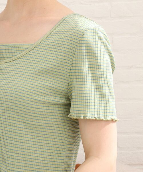 Cutie Blonde（キューティーブロンド）の「◆【S-L/2点セット】カラーボーダー半袖アンサンブル（アンサンブル・レディース・キャメル/ライトグリーン系2/イエロー系2/ホワイト系5/グリーン/ブラック・01/02/03）」の7枚目の写真