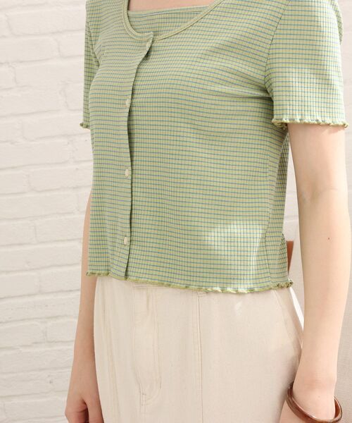 Cutie Blonde（キューティーブロンド）の「◆【S-L/2点セット】カラーボーダー半袖アンサンブル（アンサンブル・レディース・キャメル/ライトグリーン系2/イエロー系2/ホワイト系5/グリーン/ブラック・01/02/03）」の12枚目の写真