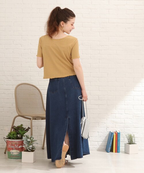 Cutie Blonde（キューティーブロンド）の「◆【S-L/2点セット】カラーボーダー半袖アンサンブル（アンサンブル・レディース・キャメル/ライトグリーン系2/イエロー系2/ホワイト系5/グリーン/ブラック・01/02/03）」の13枚目の写真