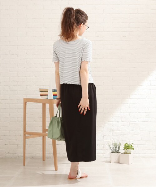 Cutie Blonde（キューティーブロンド）の「◆【S-L/2点セット】カラーボーダー半袖アンサンブル（アンサンブル・レディース・キャメル/ライトグリーン系2/イエロー系2/ホワイト系5/グリーン/ブラック・01/02/03）」の9枚目の写真